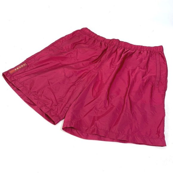 PRADA Half pants Bottoms Sea pants Surf pants logo Shorts Swimwear polyamide Red - Picture 3 of 9